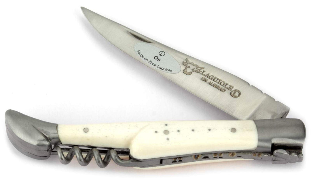 Laguiole en Aubrac Taschenmesser Korkenzieher 12 cm Griff Knochen L0312OSIF, Messer Klinge matt, Bac