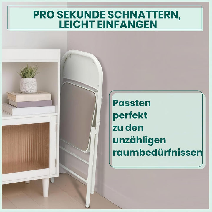 Klappstuhl 4er Set mit PU-Leder & Polsterung, Stabiler Metallrahmen, Leicht & Platzsparend, für Büro