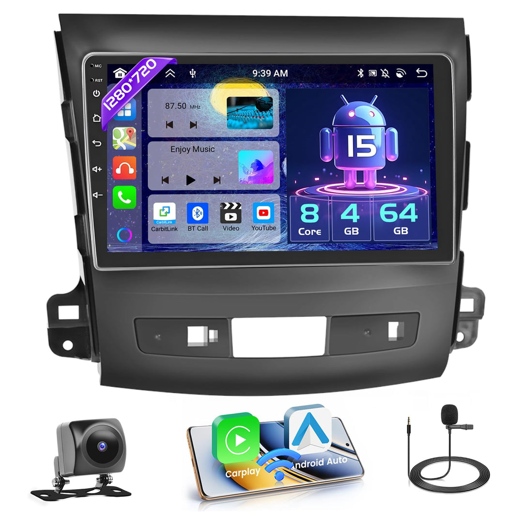 Hikity [8 Core 4+64GB] für Mitsubishi Outlander 2008-2015, 9" Bildschrim Auto Radio, Android 15 Auto