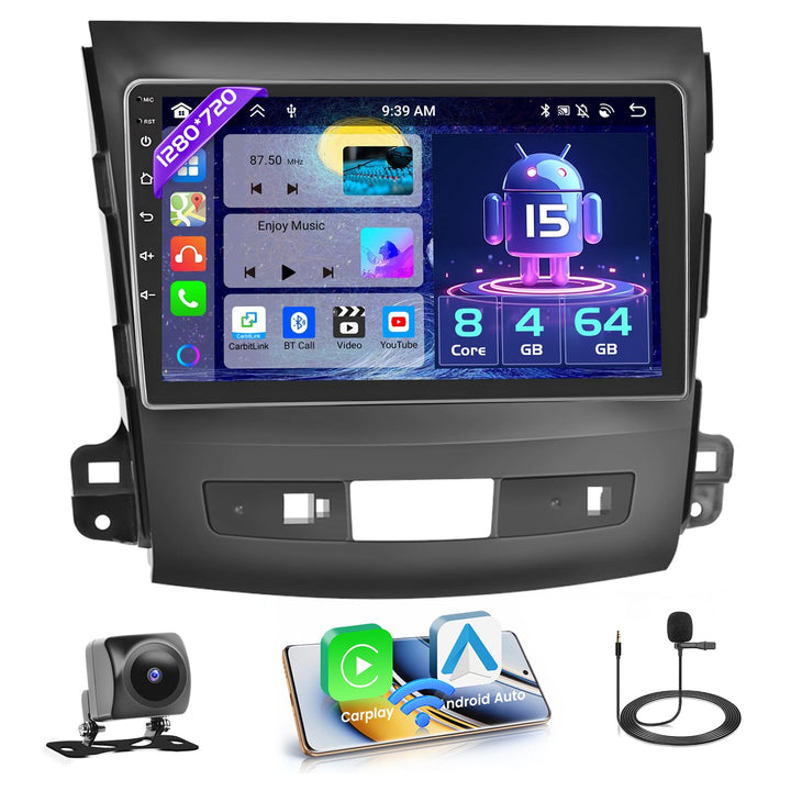 Hikity [8 Core 4+64GB] für Mitsubishi Outlander 2008-2015, 9" Bildschrim Auto Radio, Android 15 Auto