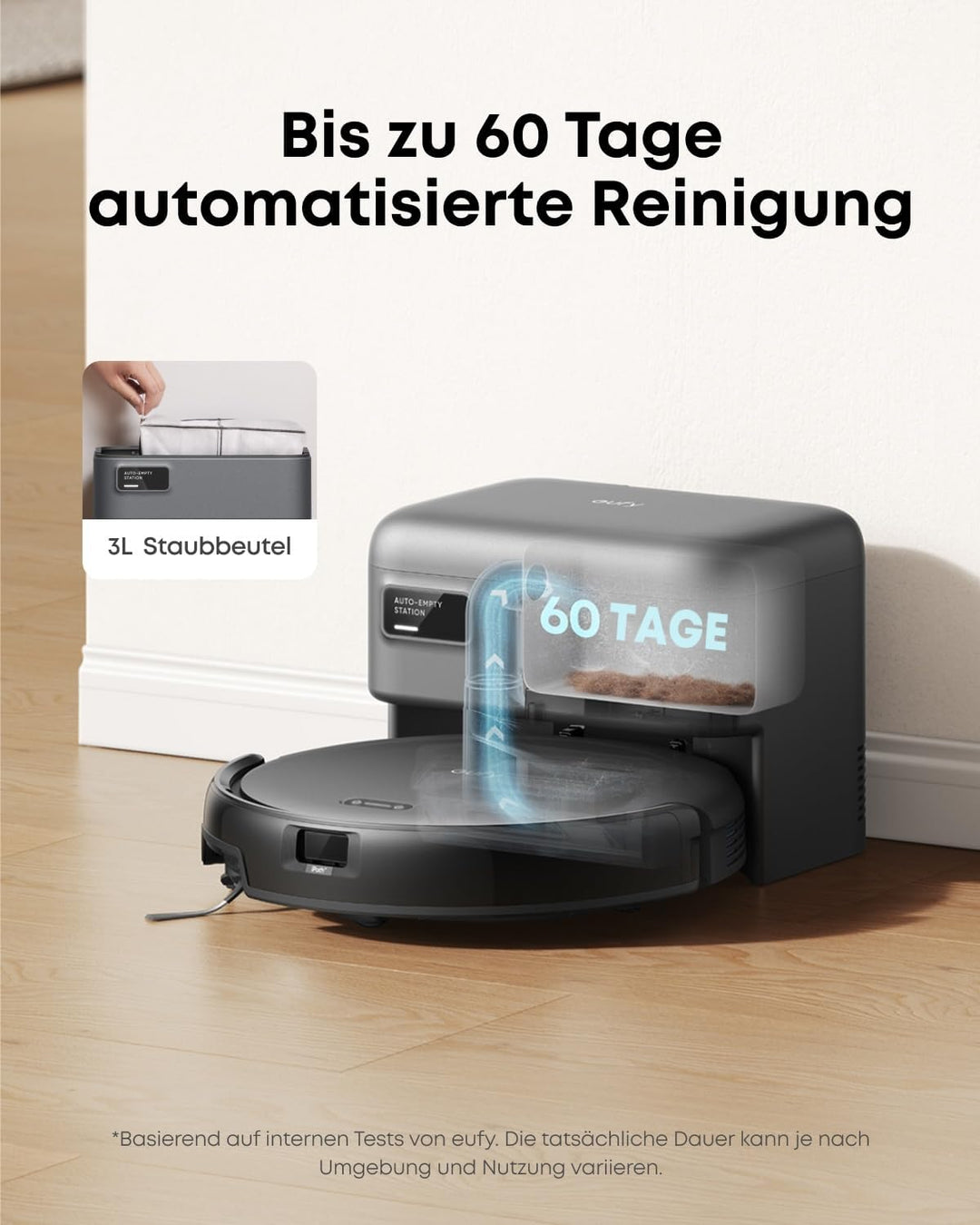 eufy C10 Saugroboter mit Automatischer Absaugstation, 7,3cm Ultraflaches Design, Teppichreinigung, A