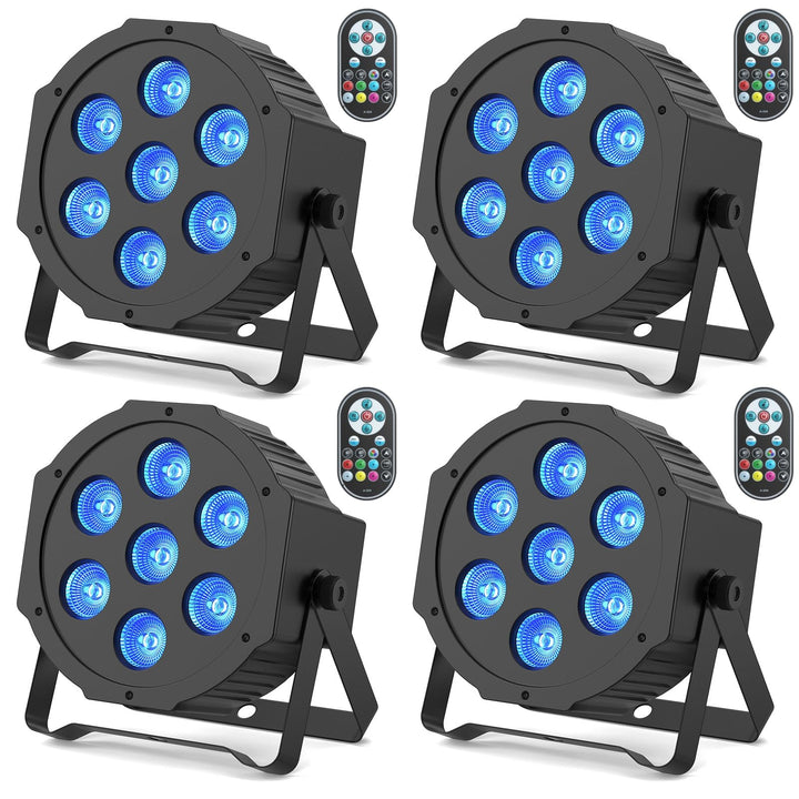 SEBRUANC RGBW LED Par Scheinwerfer, 4PCS 7 LED Strahler Bühnenlicht mit Fernbedienung 8 Modi Disco L