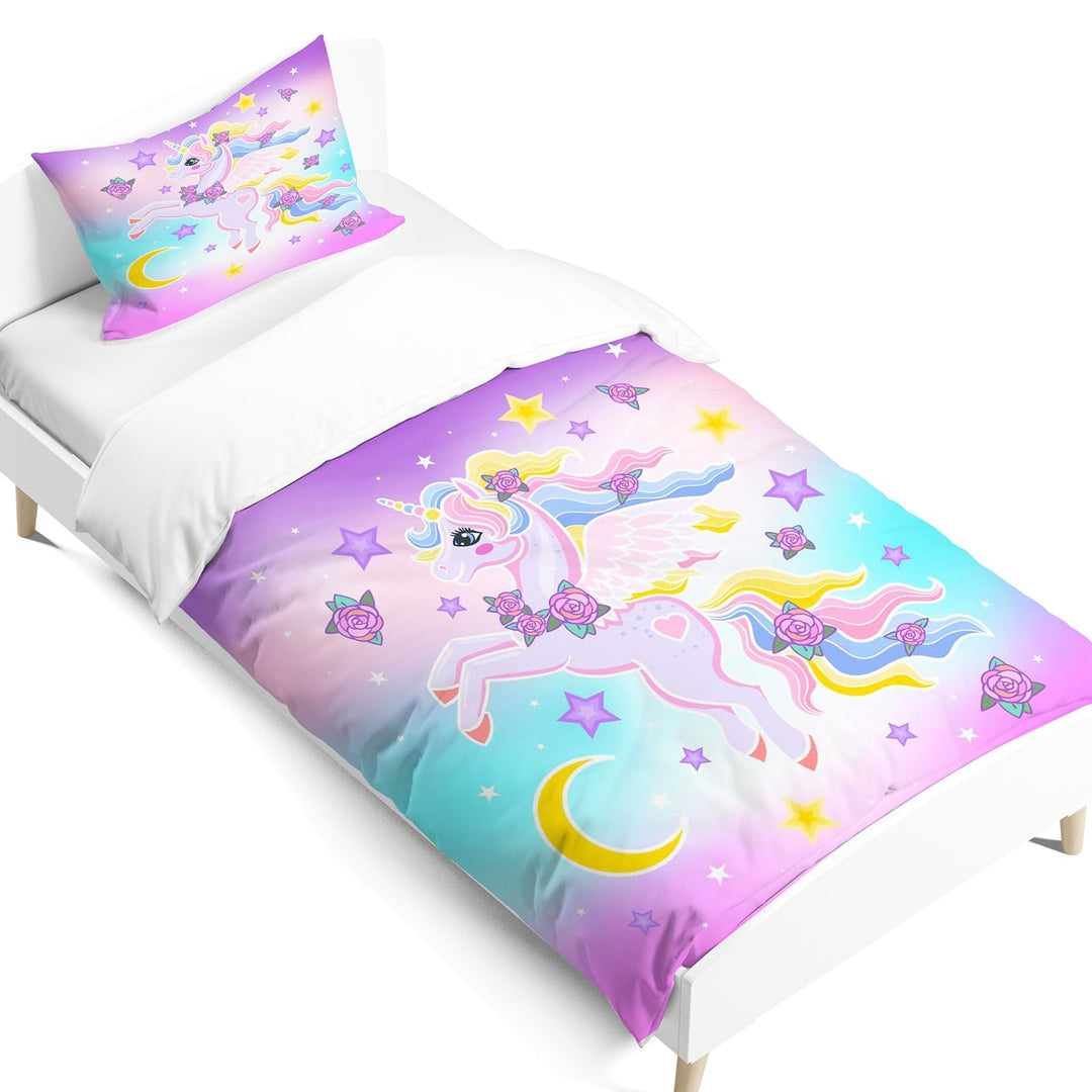 AVJWWD Einhorn Bettwäsche Set Kinder Mikrofaser Bettwäsche Cartoon Einhorn 3D Gedruckt Bettbezug 3 T