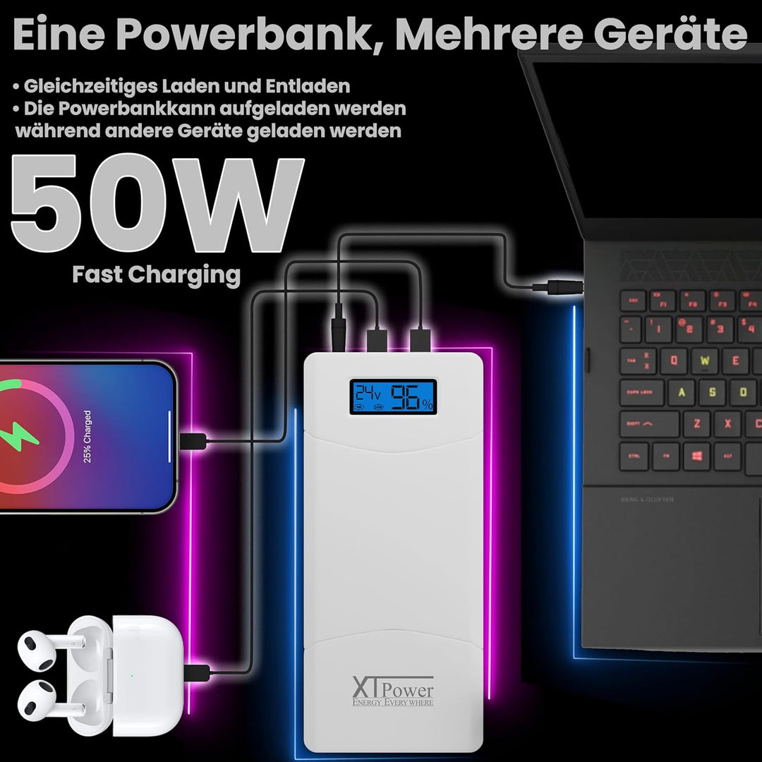 XTPower® XT-16000QC3-PA Powerbank inkl. Netzteil - moderner DC + USB QC3 Akku mit 15600mAh - 1x USB,
