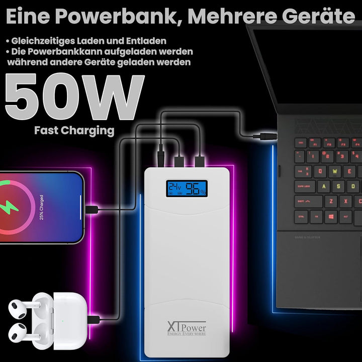XTPower® XT-16000QC3-PA Powerbank inkl. Netzteil - moderner DC + USB QC3 Akku mit 15600mAh - 1x USB,