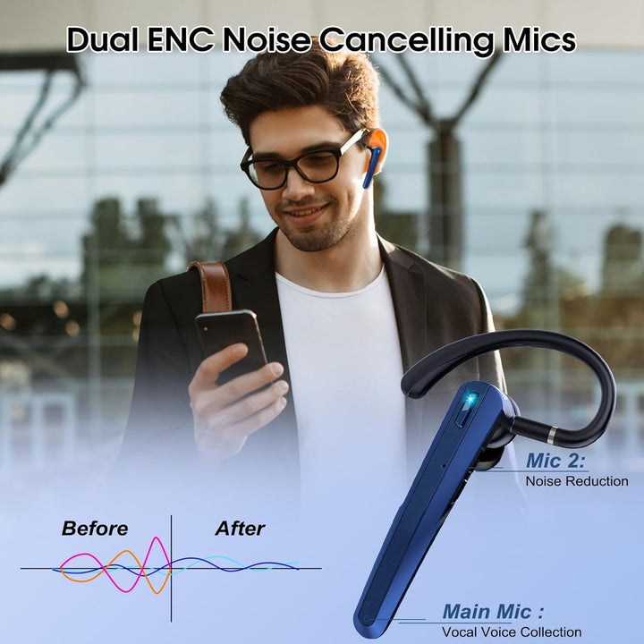 Atheewon V5.3 Bluetooth Headset, Headset Kabellos Freisprech mit ENC Dual Geräuschunterdrückung Mic,