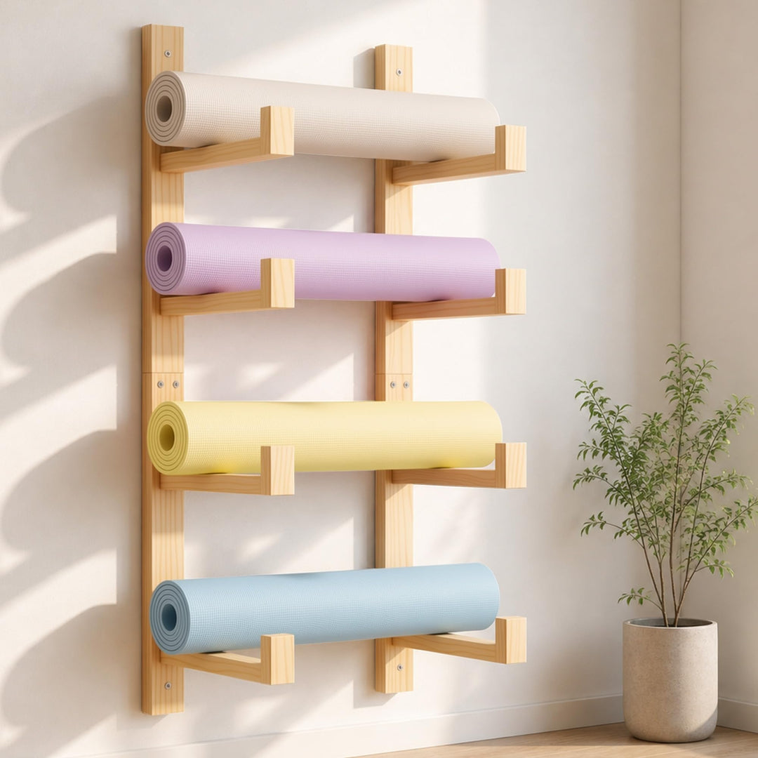 Loscarol Wandhalterung für Yogamatten aus Holz, 2 Teile Aufbewahrungsregal