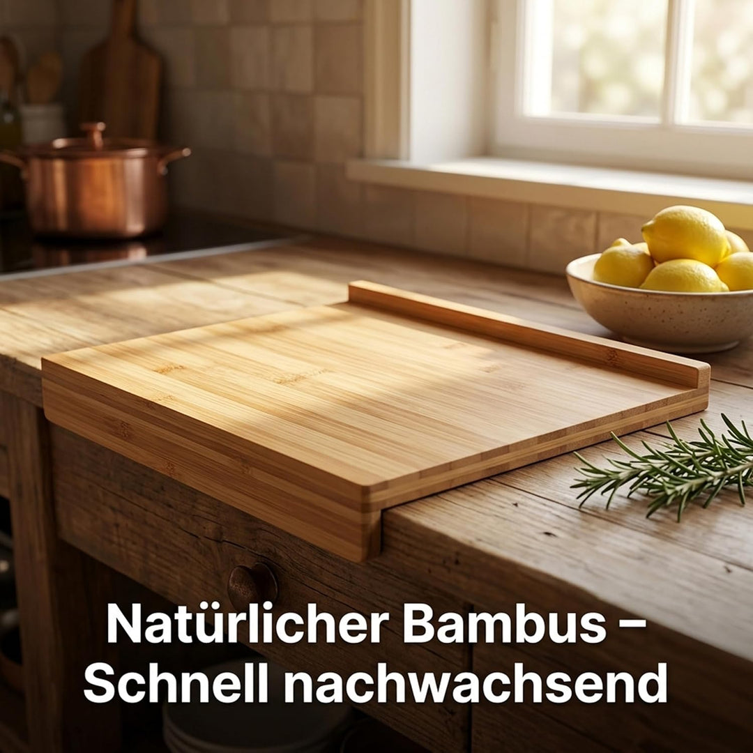 Relaxdays Tranchierbrett aus Bambus, HxBxT: ca. 2,5 x 38 x 45 cm, doppelter Anschlagkante, beidseiti