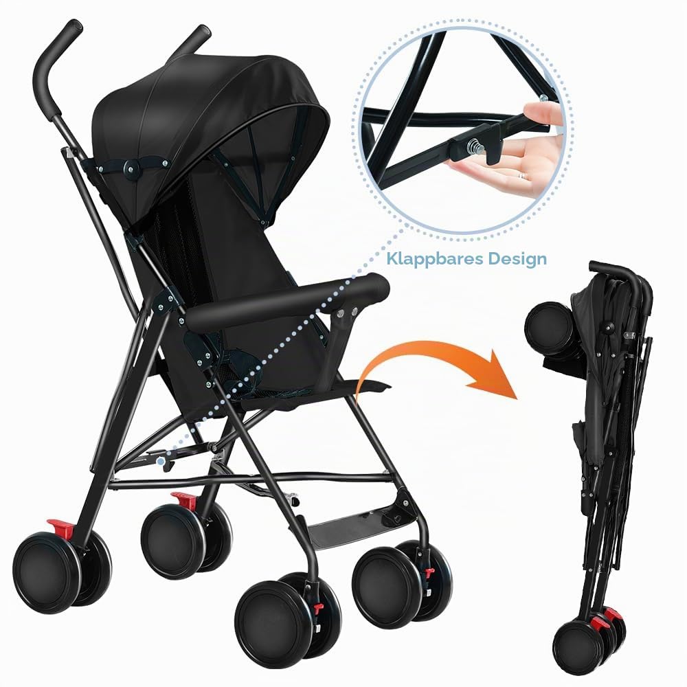 Kinderwagen für Babys, Komfort, kompakter Gehstock, 0 – 36 kg, Reisekinderwagen mit Baumwolle und Mo