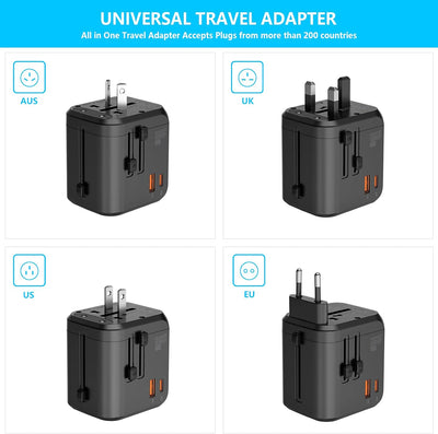 BYGD Reiseadapter Weltweit, Universal Steckdosenadapter Mit 3 USB Ports und AC, Reisestecker Adapter