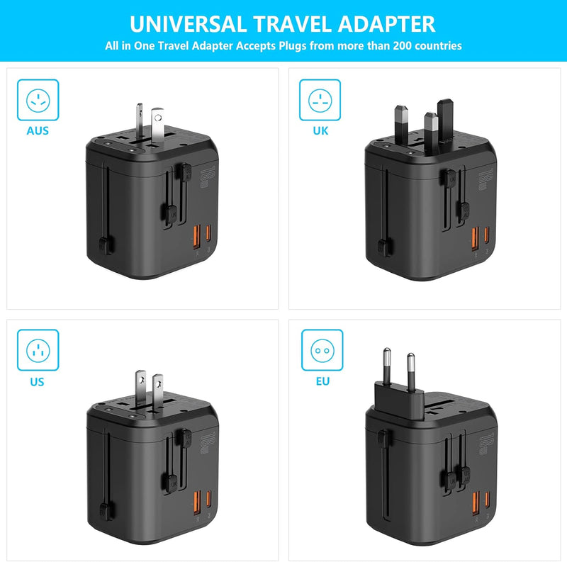 BYGD Reiseadapter Weltweit, Universal Steckdosenadapter Mit 3 USB Ports und AC, Reisestecker Adapter