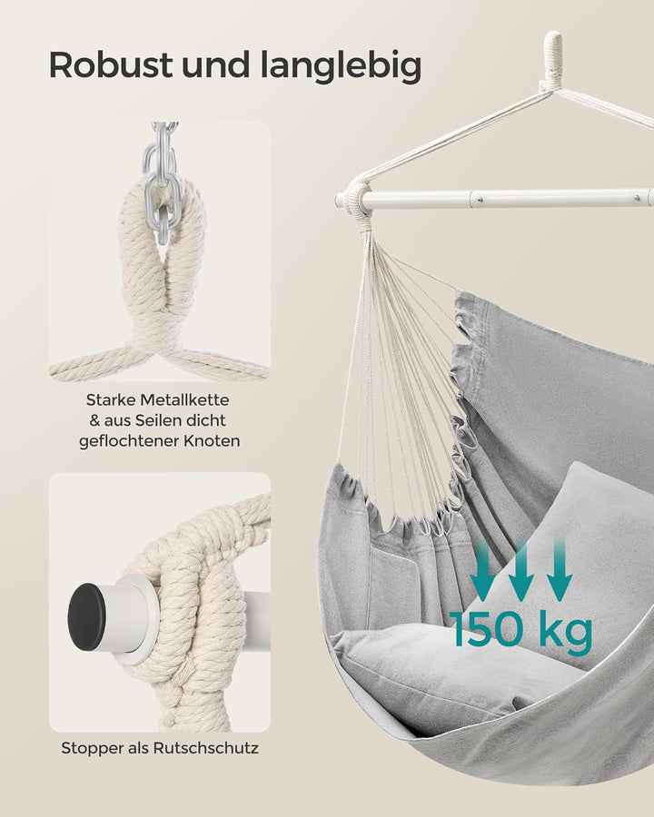 SONGMICS Hängesessel, Hängeschaukel, Hängestuhl mit 2 Kissen, Metallkette, bis 150 kg belastbar, Ind