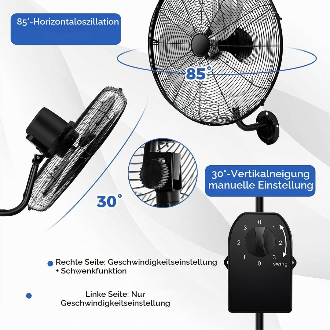 SOARS Wandventilator Ø56cm, 120W Ventilator Wand mit 3 Geschwindkeitsstufen, 30°Vertikalwinkel &amp; aut
