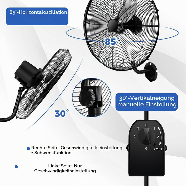 SOARS Wandventilator Ø56cm, 120W Ventilator Wand mit 3 Geschwindkeitsstufen, 30°Vertikalwinkel &amp; aut