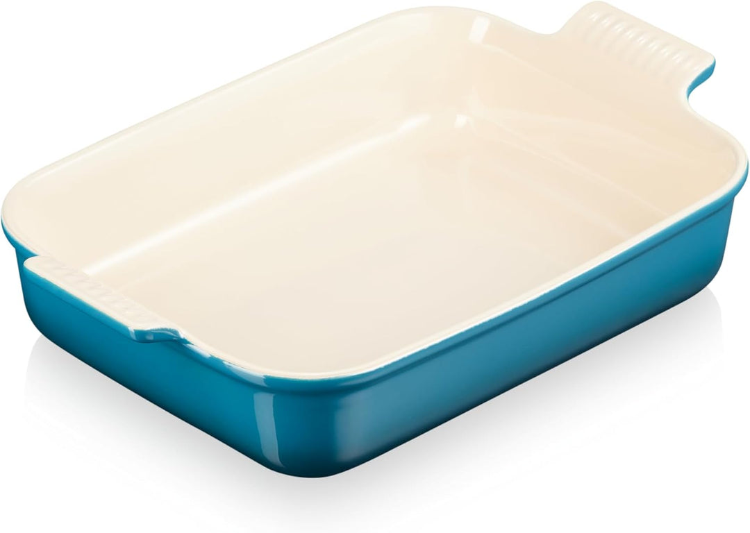 Le Creuset Rechteckige Auflaufform Tradition aus Steinzeug, 32 cm, 2.31 kg, Deep Teal, 7110232642000