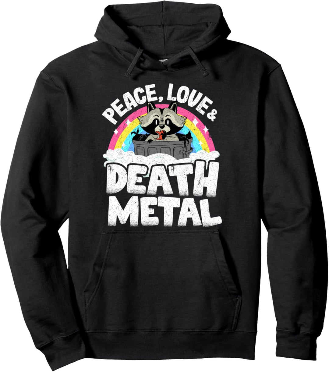 Peace Love & Death Metal Waschbär Kinder Band Metal Rainbow Pullover Hoodie