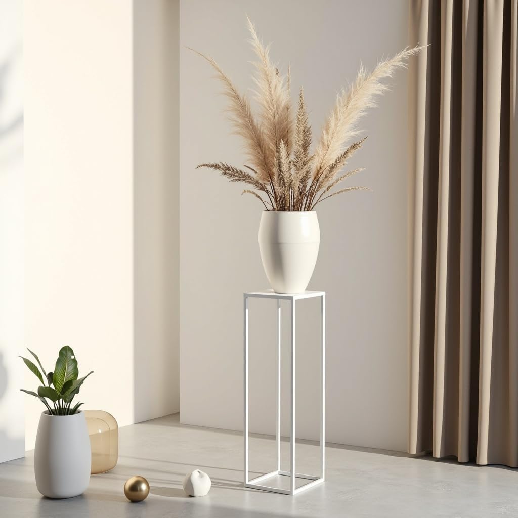 FRAMADO - Pflanzenständer Ferro - 24x24x100cm - Farbe Weiss - für Zimmerblumen - Metallregal - Dekor