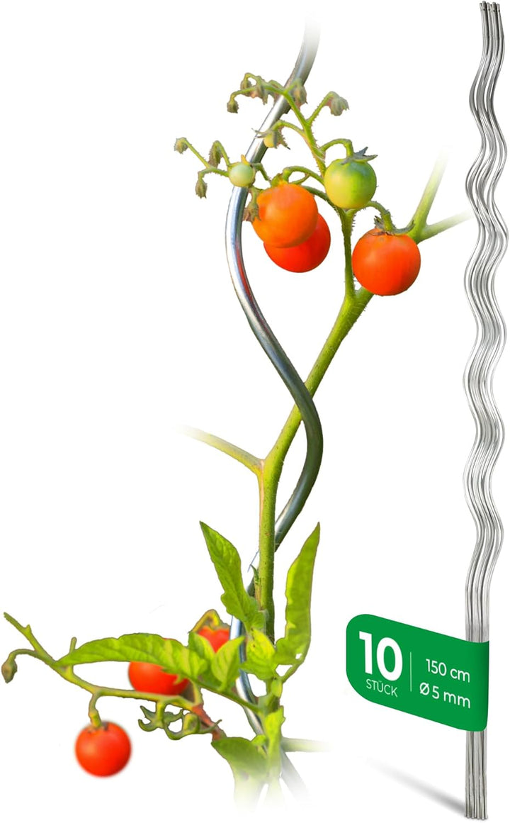 Novatool 10 Tomatenstäbe 150 cm x 5 mm Ø Tomatenspiralstäbe verzinkt Rankstäbe Tomatenstangen 150cm