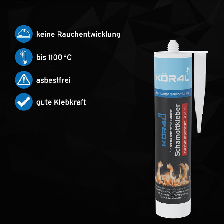 3x kör4u Schamottkleber 310ml, beige, Kleber für feuerfeste Bauteile, perfekt zur Reparatur von besc