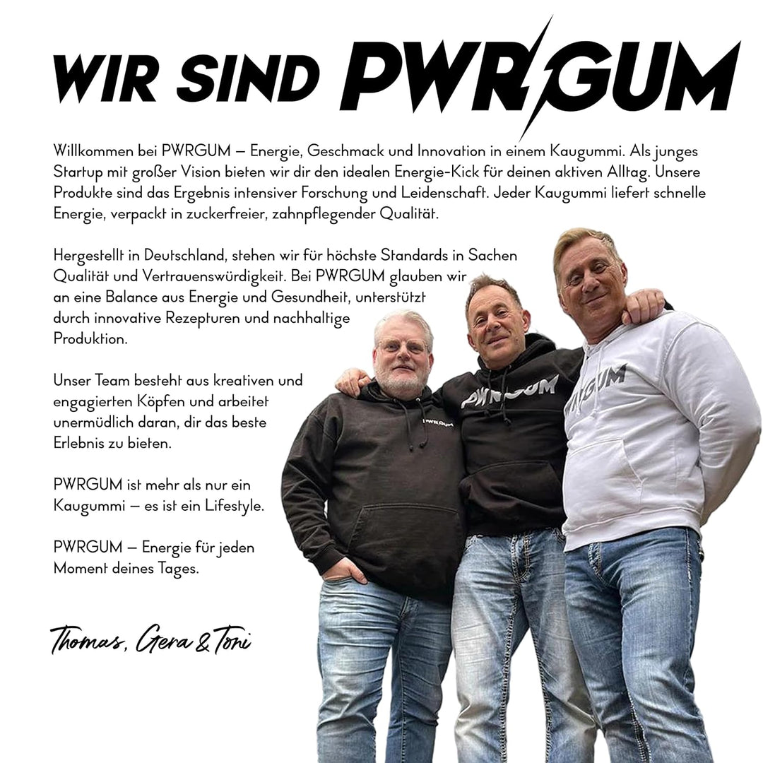 PWRGRUM Energy-Kaugummi Energy-Geschmack 4er Pack I Bis zu 4-Stunden Energie Boost I Zuckerfrei & Za