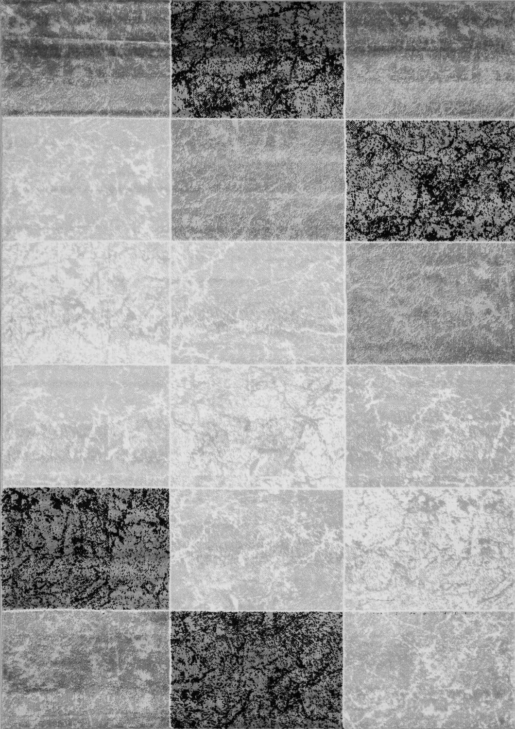 VIMODA Teppich Kurzflor Modern Kariert Marmor Muster Meliert in Grau Schwarz Weiss für Wohnzimmer, S