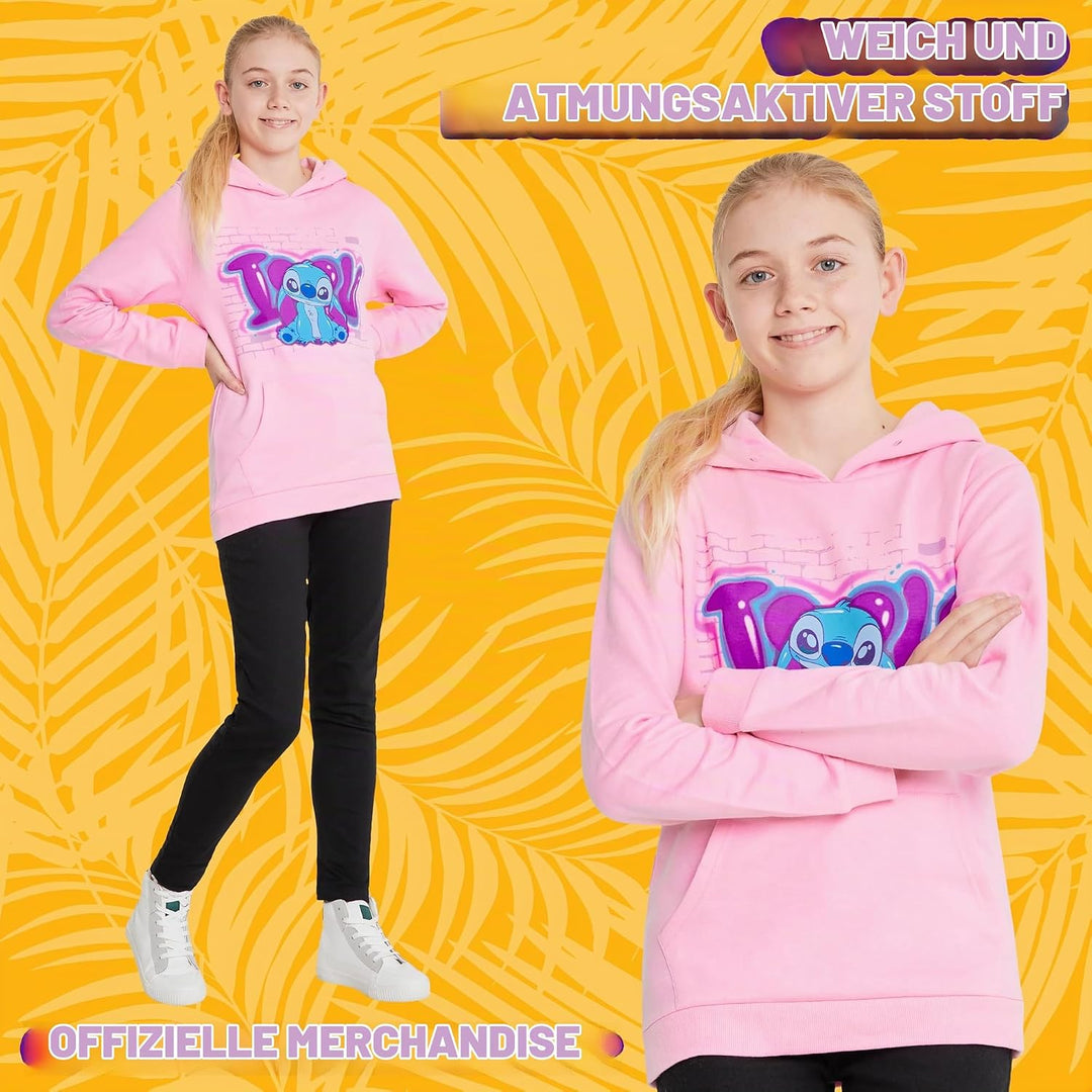 Disney Hoodie für Mädchen, Coole Pullover für Kinder und Jugendliche - Mädchen Geschenke (Rosa Stitc