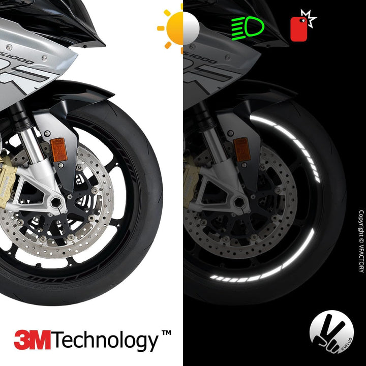 VFLUO - 2 x Kit Reflektierende Felgenrandaufkleber GP Motorrad, Aufkleber für 2 Räder 3M™-Technologi