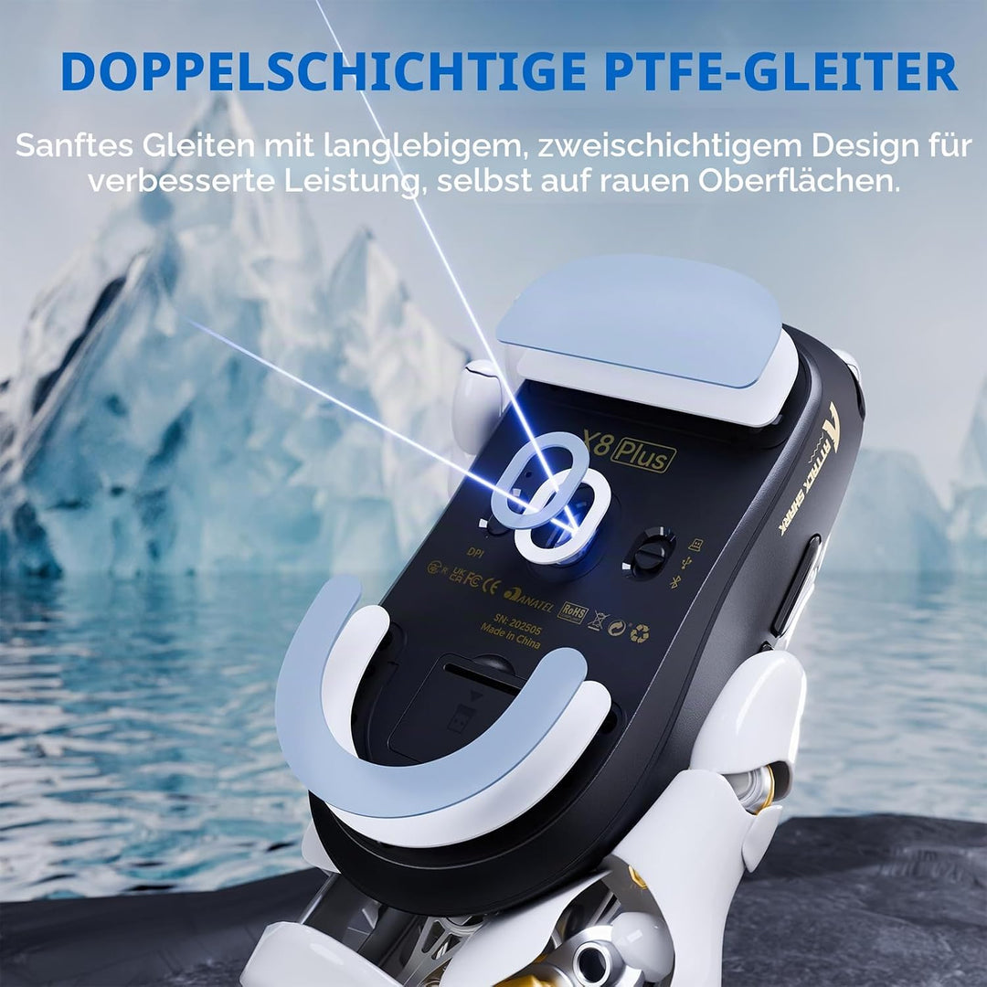 ATTACK SHARK X8 Serie Kabellose Gaming-Maus, 55–65 g Superleicht, PixArt PAW3395/3950 Sensor, BT/2.4