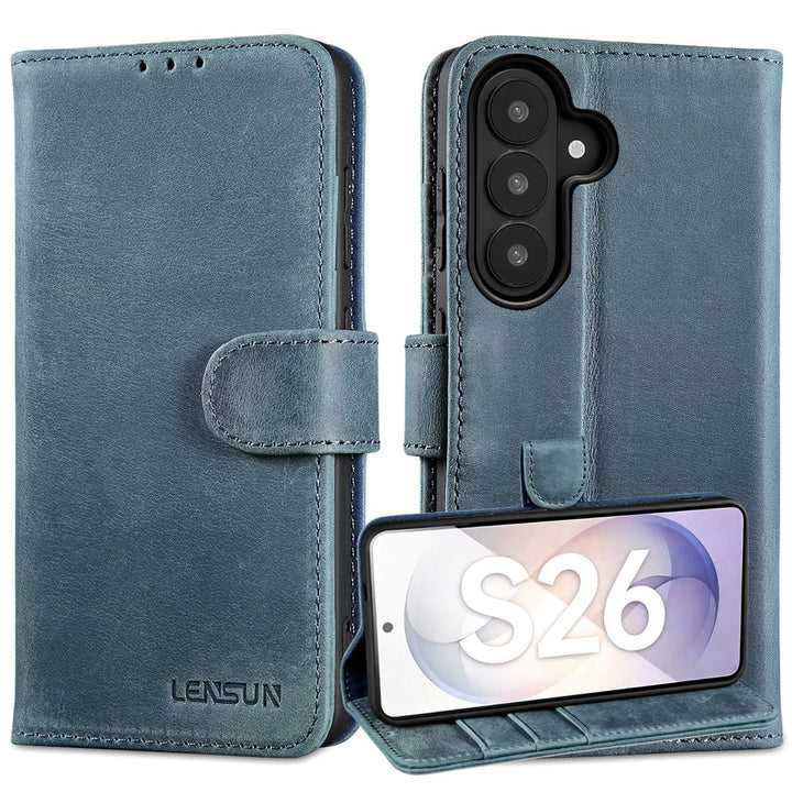 LENSUN Lederhülle für Samsung Galaxy S26 5G, Echtleder Handyhülle [Brieftasche][Bookstyle Schutzhüll