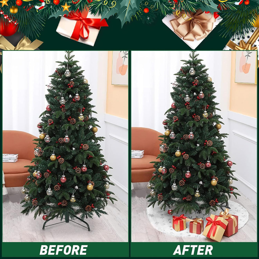 SALCAR Weihnachtsbaumdecke Rund 120cm, Kunstfell Schneeflocke Weihnachtsbaum Decke Weiss, Gross Chri