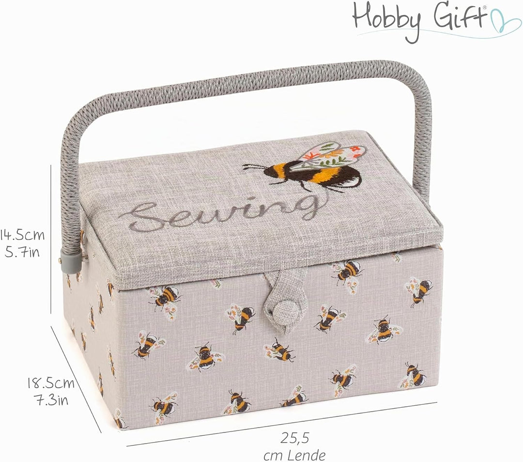 Hobby Gift Medium Näh-Aufbewahrungsbox, Holz/Stoff, Gestickte Nähbiene, Gestickte Nähbiene