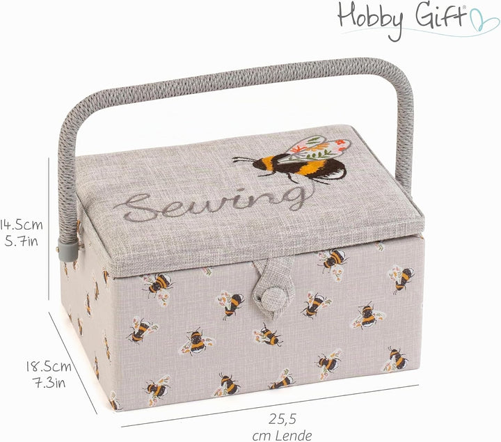 Hobby Gift Medium Näh-Aufbewahrungsbox, Holz/Stoff, Gestickte Nähbiene, Gestickte Nähbiene