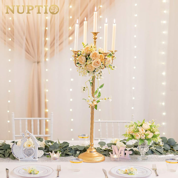 Nuptio Kandelaber Kerzenständer 5 Armig: 88cm Satz von 2 Kerzen Ständer Halter hoch, Gold Metall Kan