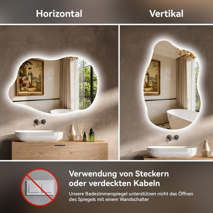 YU YUSING Badezimmerspiegel Led Badspiegel mit Beleuchtung in Asymmetrischer 55x85cm, 3 Einstellbare