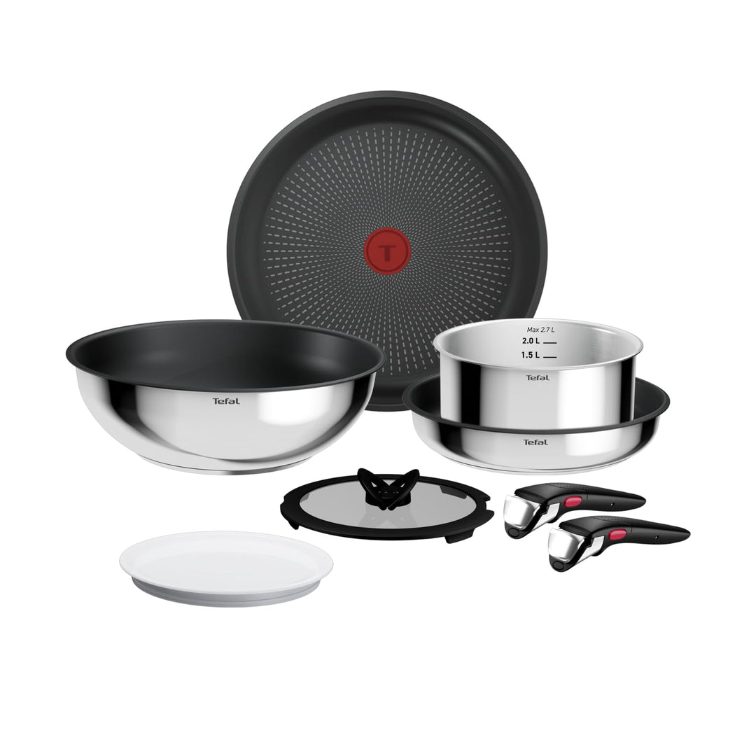Tefal Ingenio Comfort Max 8-tlg. Kochgeschirr-Set, Titanium Antihaftversiegelung, stapelbar, platzsp