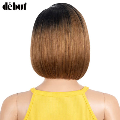 Début Lace Front Perücke für schwarze Damen Bob Perücke für weisse Damen Kunsthaar 24 cm 120g Braun