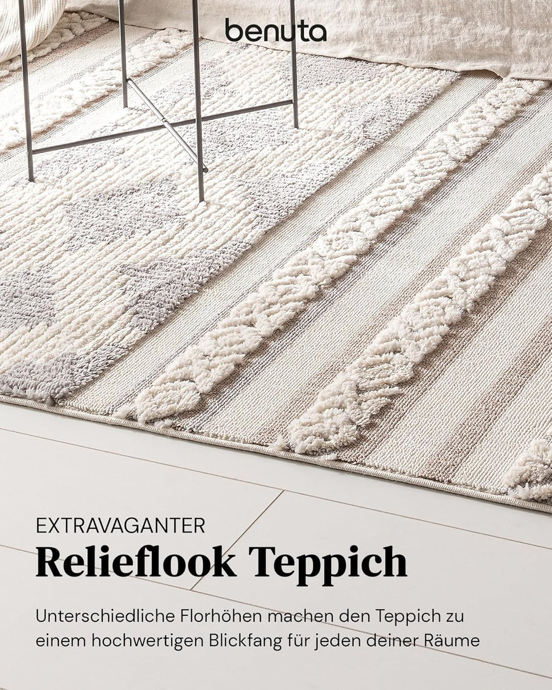 benuta TRENDS Kurzflor Teppich OYO Cream/Grau 200x290 cm - Moderner Teppich für Wohnzimmer 200 cm x