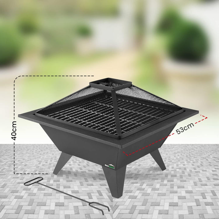 MaxxGarden Feuerschale - Für Den Garten - 53x53 cm - Outdoor Feuerstelle mit Stab - Feuerstelle Gart