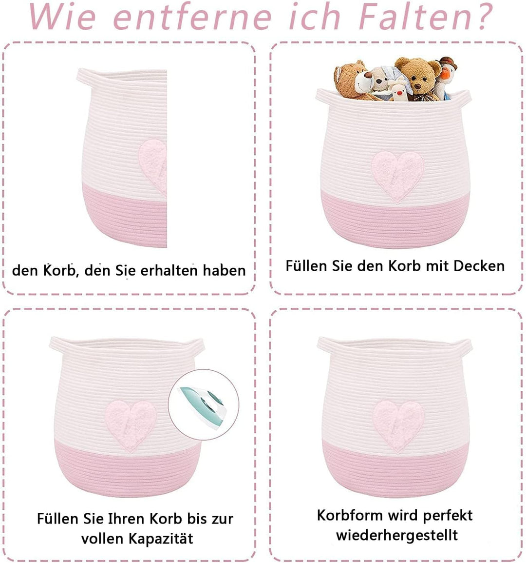 Grosser Korb aus Baumwollseil, gewebter Aufbewahrungskorb für Spielzeug, Wäsche- und Decken-Organize