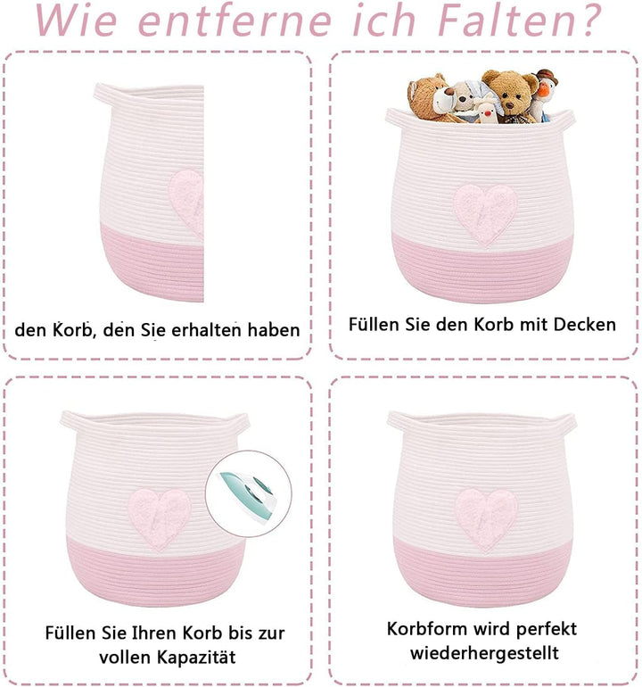 Grosser Korb aus Baumwollseil, gewebter Aufbewahrungskorb für Spielzeug, Wäsche- und Decken-Organize