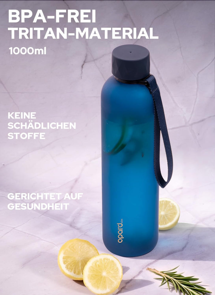 Opard Slim Pro Trinkflasche 1l, Kohlensäuregeeignete Wasserflasche mit facettiertem gummiertem Griff