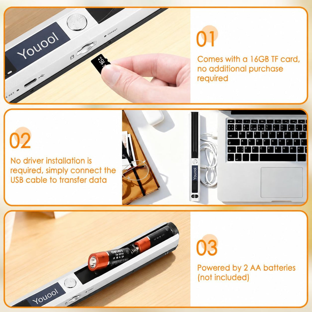 A4 Tragbarer Scanner 900 DPI Farbscannen A4 Handscanner | USB Bildscanner Dokumentenscanner im JPG/P