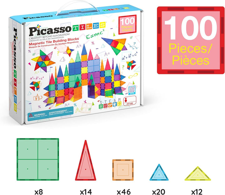 PicassoTiles 100 Piece Magnetic Playboards Tiles Set Magnet Toys for Toddlers STEM Building Blocks S