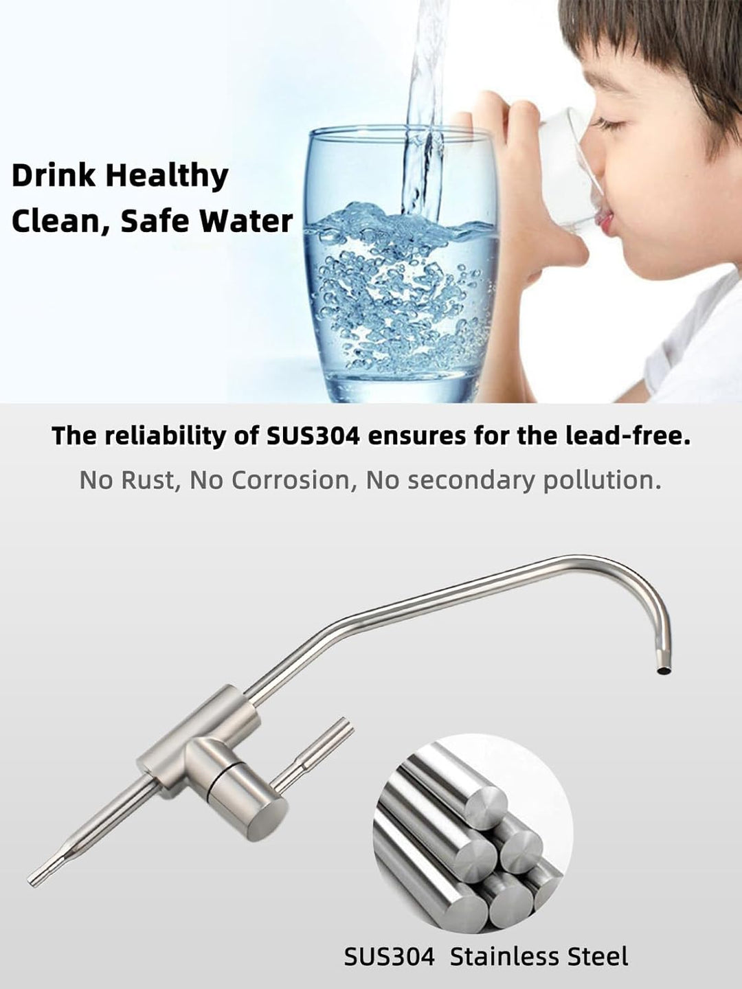 Trinkwasserhahn, bleifrei, Umkehrosmosehahn, Wasserfilterhahn für Küchenspüle, gebürstetes Nickel, S