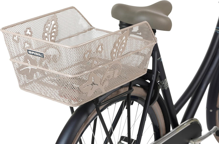 Basil Cento Flower Fahrradkorb hinten • Schwarzer Stahl-Gepäckträgerkorb • gross & stabil • E-Bike g