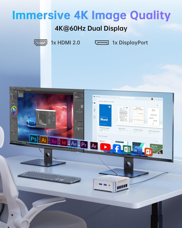 NiPoGi GK3PLUS Mini PC Ιntel Alder Lake-Ν97(bis zu 3,6 GHz), 8GB DDR4 256GB M.2 SSD Mini Desktop Com