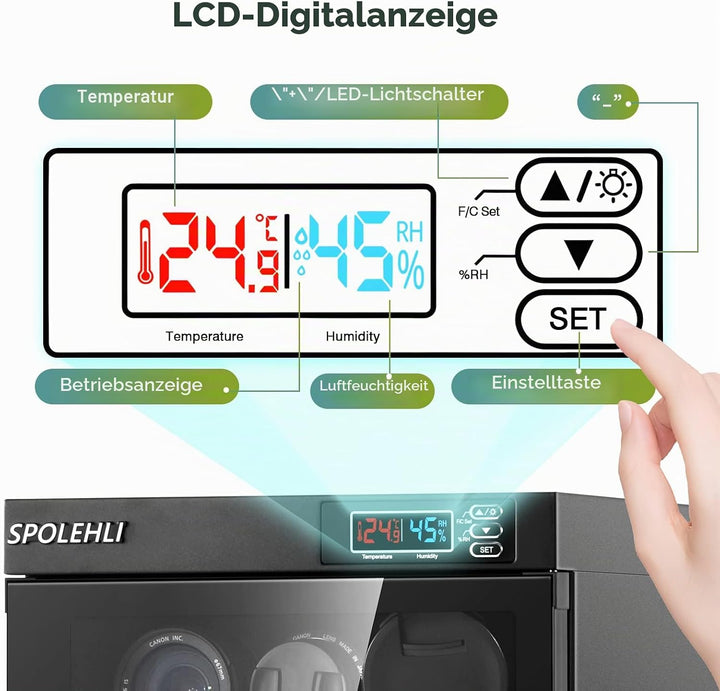 Spolehli Trockenschrank Kamera Digital Control Luftentfeuchter 55L Elektronische Trockenbox mit LED-