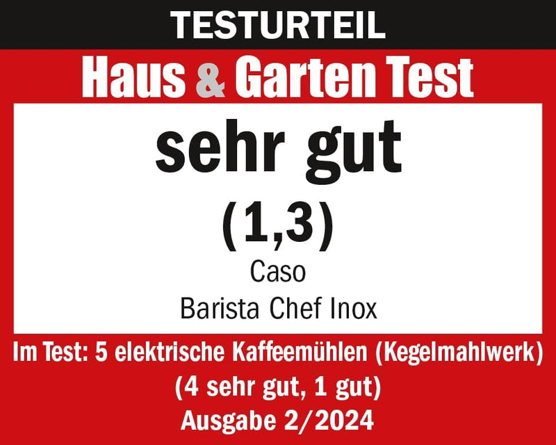 CASO BaristaChef Inox - elektrische Kaffeemühle, langlebiges Edelstahl-Kegelmahlwerk, mit Siebträger