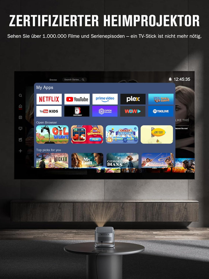 [30000Lumen &amp; Offiziell lizenzierte App] Smart Beamer 4K Heimkino, VISSPL 3D Dolby Audio und Autofok