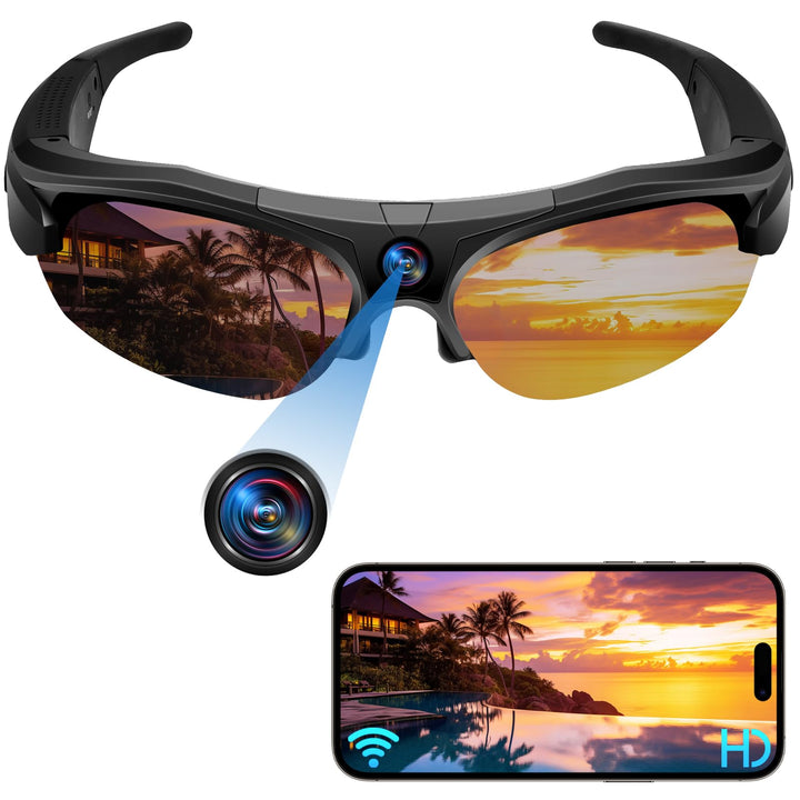 UYIKOO Mini Kamera Sonnenbrille, WiFi Kleine Kamera Sport Kamerabrille 1080P HD Mikro Videokamera mi